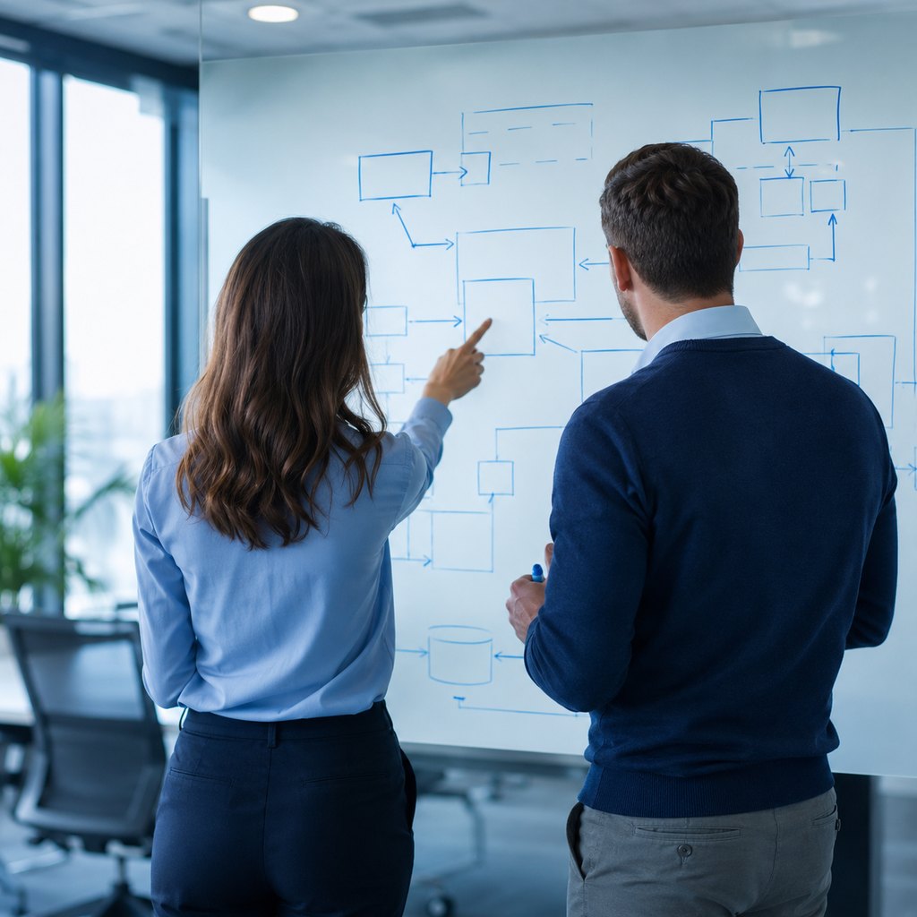 Senior engineers working together