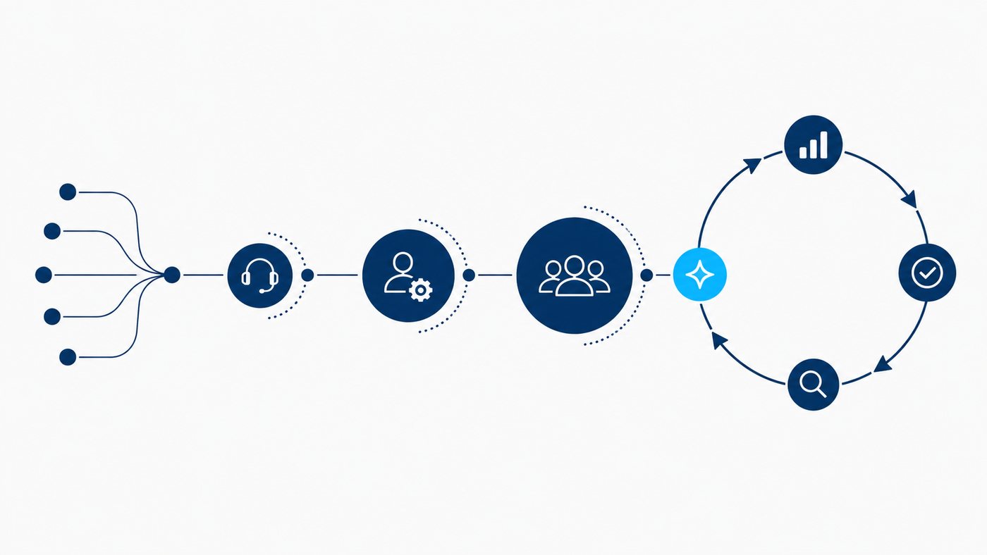 ITIL 4 service flow: tiered intake feeding a continual-improvement loop
